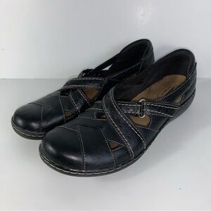 Clark’s Ashland Spin Q Slip On Loafer Black Leather Size 9N Flats Cushioned